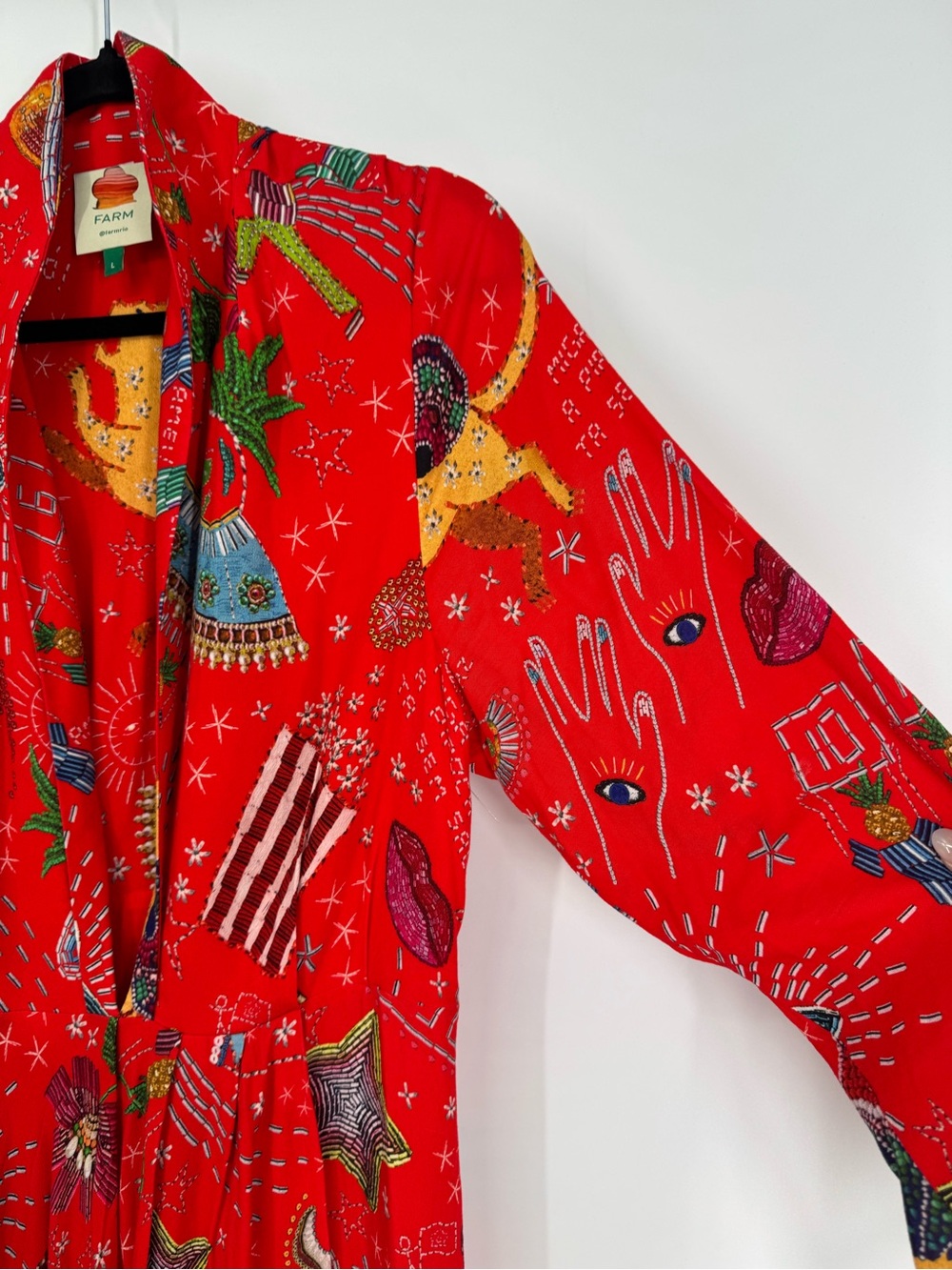 FARM Rio Red Surrealist Graphic Maxi Dress Size L - Picture 6 of 12